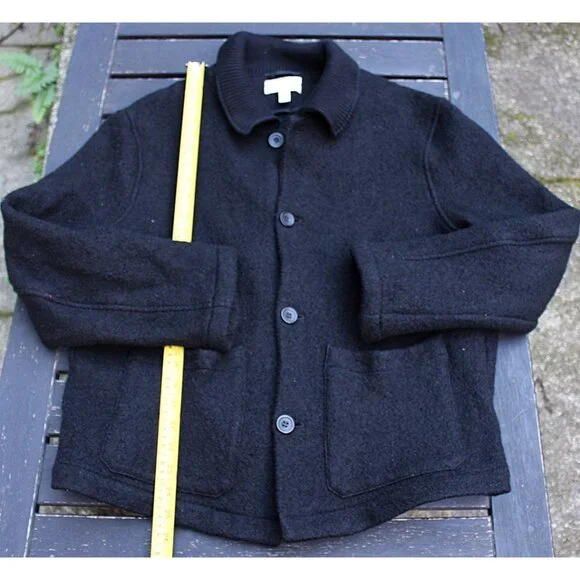 COS Boiled Wool Chore Jacket with Rib Knit Collar, Black, XL - Picture 5 of 9